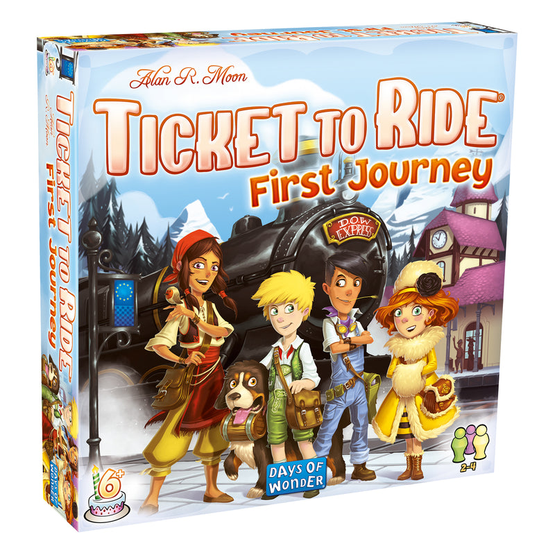 Load image into Gallery viewer, Ticket to Ride: Europe: First Journey board game front of box featuring art of train and children.