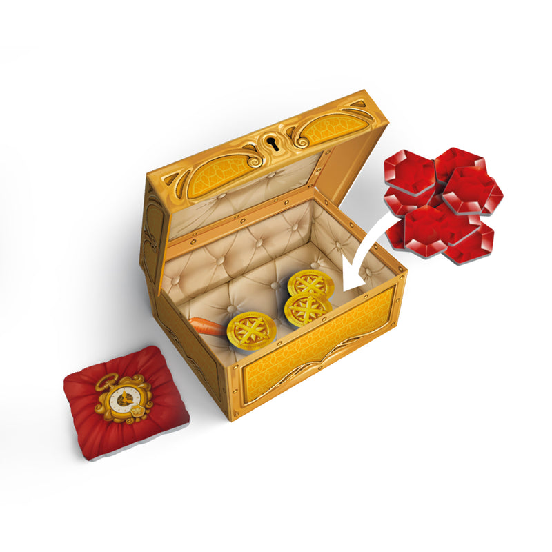 Load image into Gallery viewer, For A Crown Board Game - tokens box and gem tokens displayed.