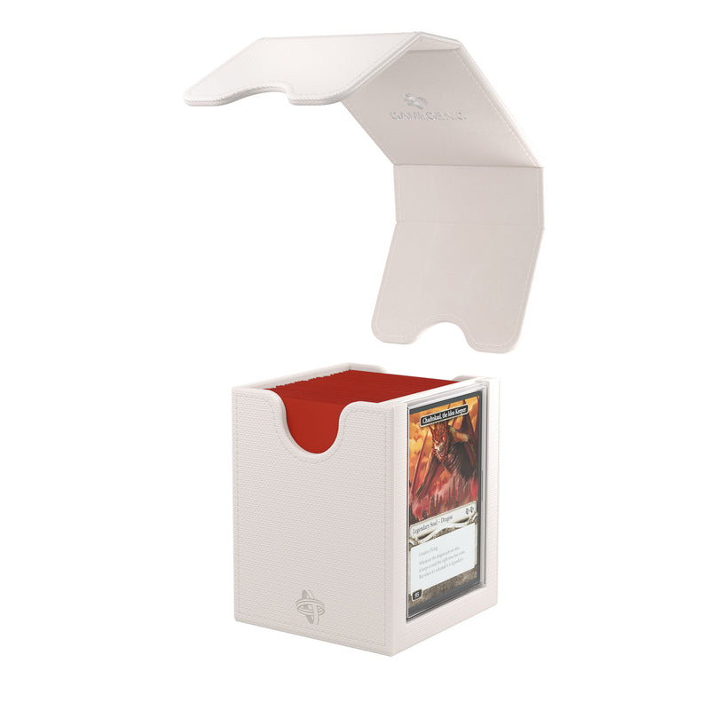 Load image into Gallery viewer, Squire Plus 100+ XL Convertible White - view of deck box with sample cards inside and detachable lid.