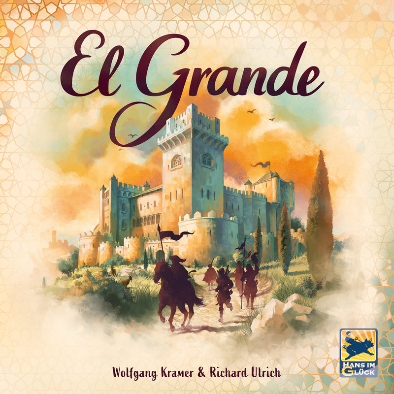 Load image into Gallery viewer, Board game box cover for 'El Grande' featuring an illustration of a castle and figures on horseback against a scenic background.