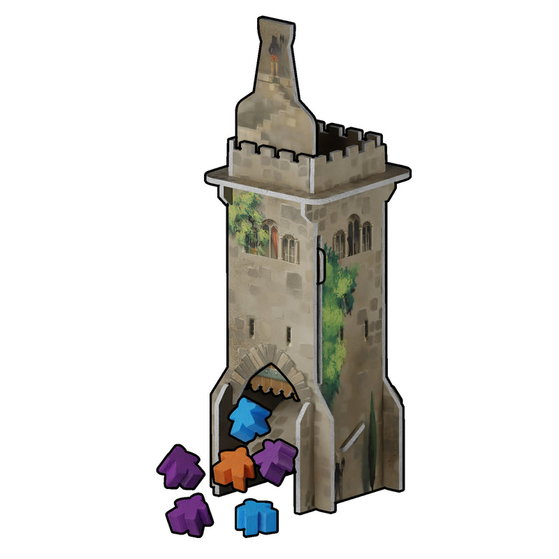 Load image into Gallery viewer, Cardboard castle within the El Grande board game with figures.