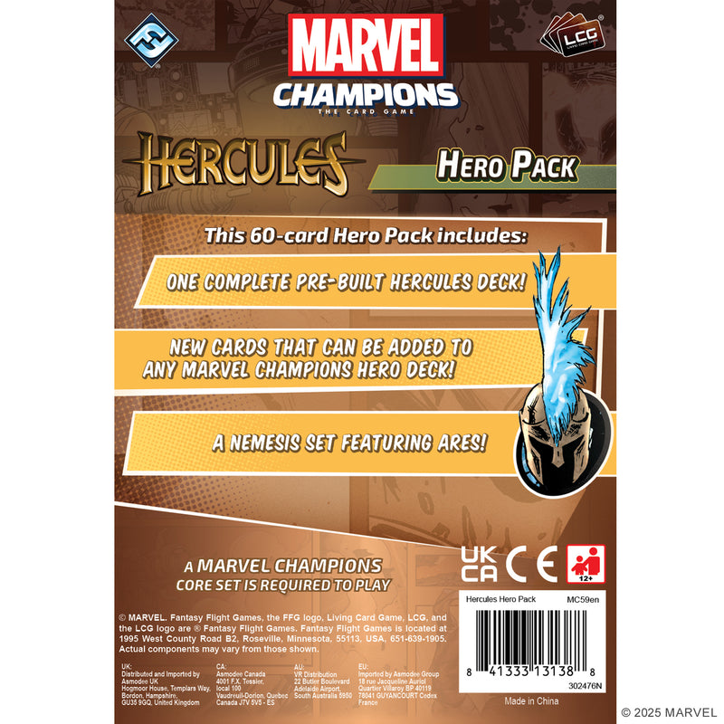 Load image into Gallery viewer, Marvel Champions: The Card Game - Hercules Hero Pack back of packaging with pack overview.