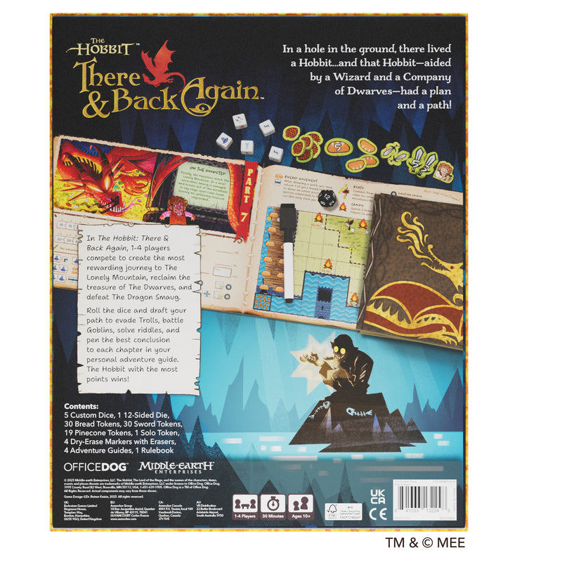 Load image into Gallery viewer, The Hobbit: There and Back Again Card Game - back of box with overview, contents list and images of game components.