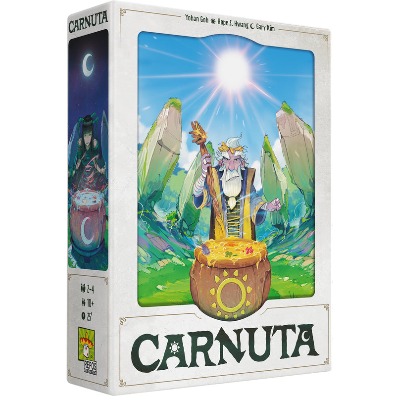 Load image into Gallery viewer, Board game box for 'Carnuta' with a colorful illustration of a character and landscape on the cover.