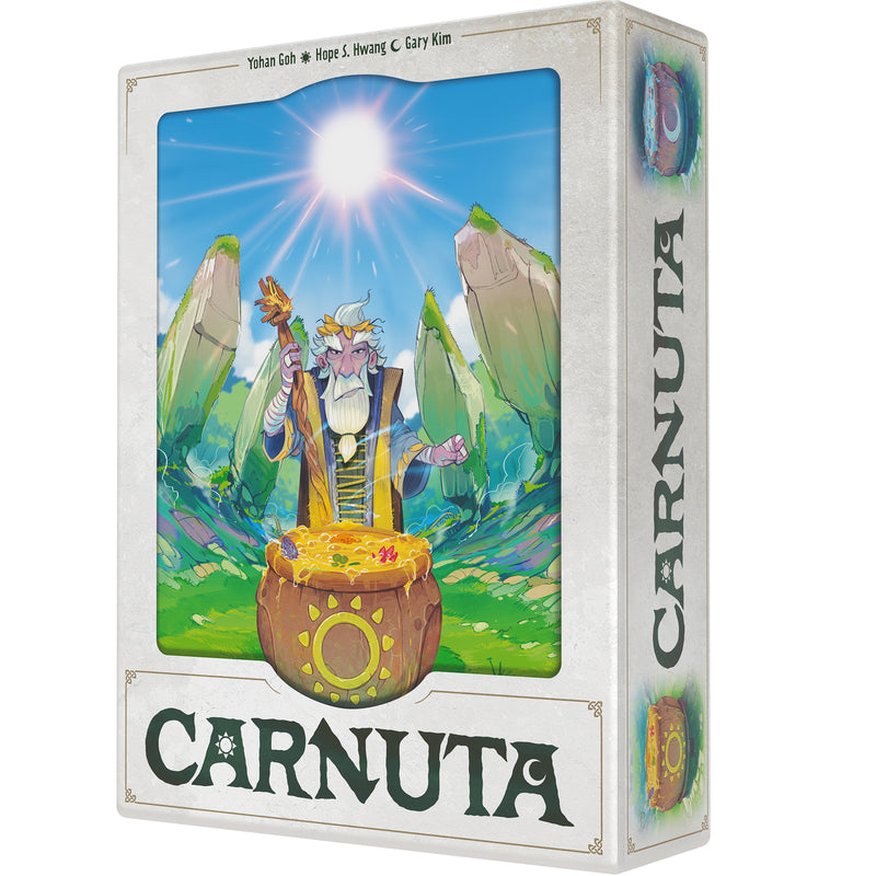 Load image into Gallery viewer, Board game box for 'Carnuta' with a colorful illustration of a character and landscape on the cover.