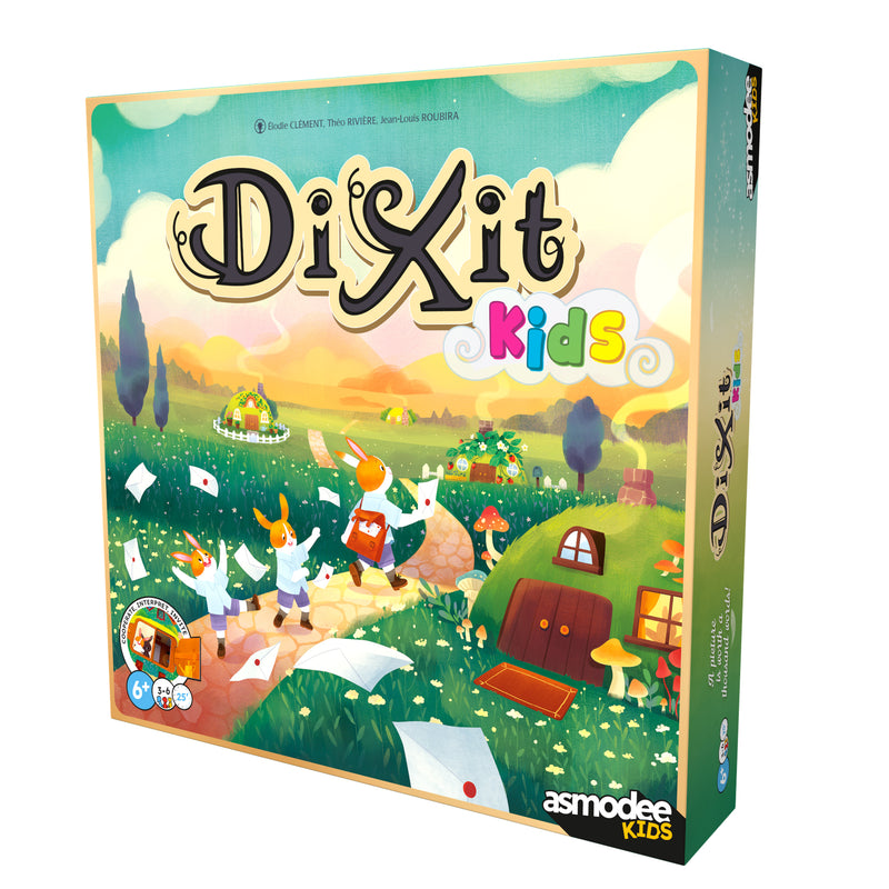 Load image into Gallery viewer, Dixit Kids Board Game - front of box featuring fantastical art of bunny mail carriers.