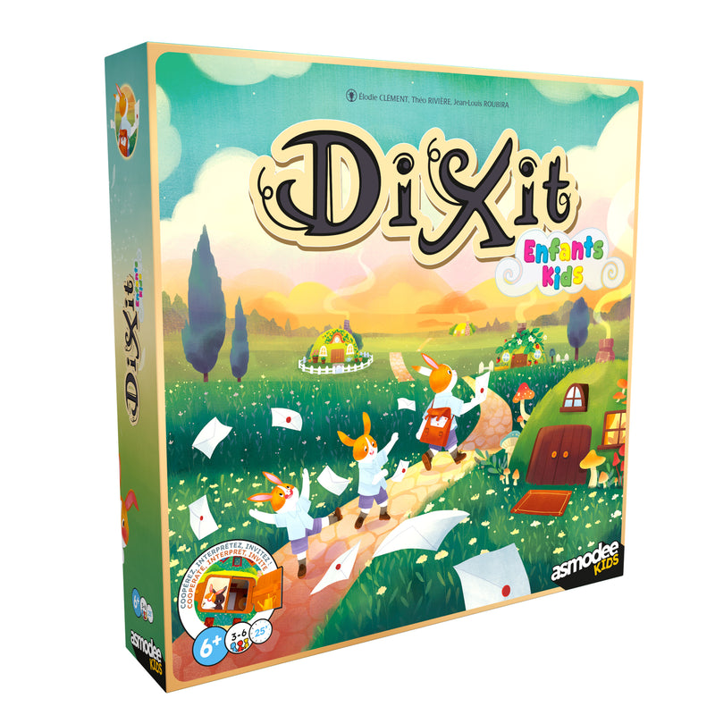 Load image into Gallery viewer, Dixit Kids Board Game - front of box featuring fantastical art of bunny mail carriers.