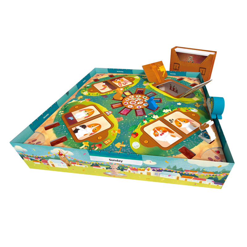 Load image into Gallery viewer, Dixit Kids Board Game - game contents shown including game board, bunny cards, and card envelope.