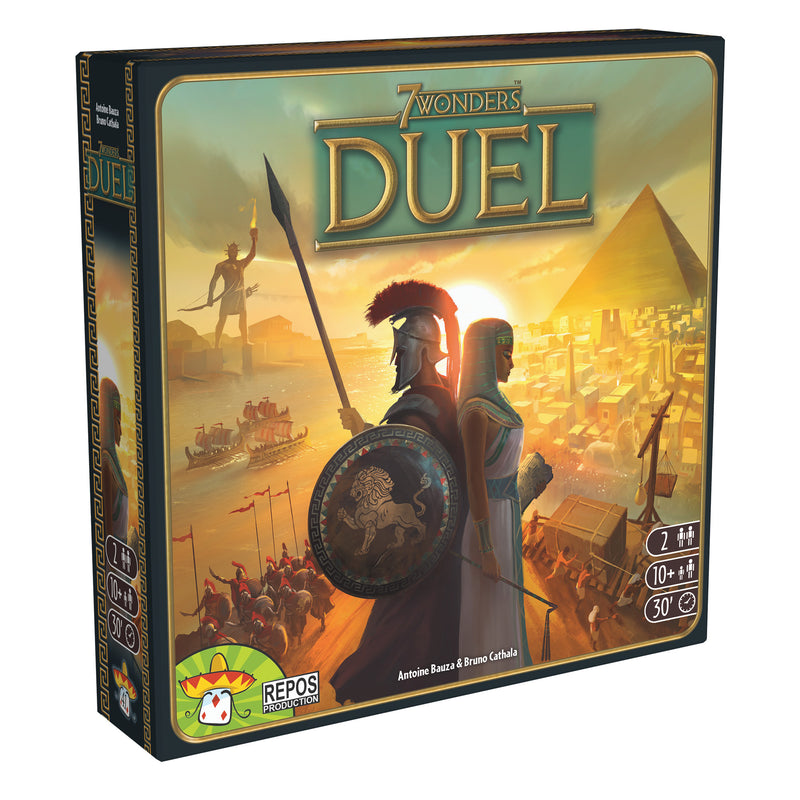 Load image into Gallery viewer, 7 Wonders Duel card game front of box with art of Egypt and Rome.