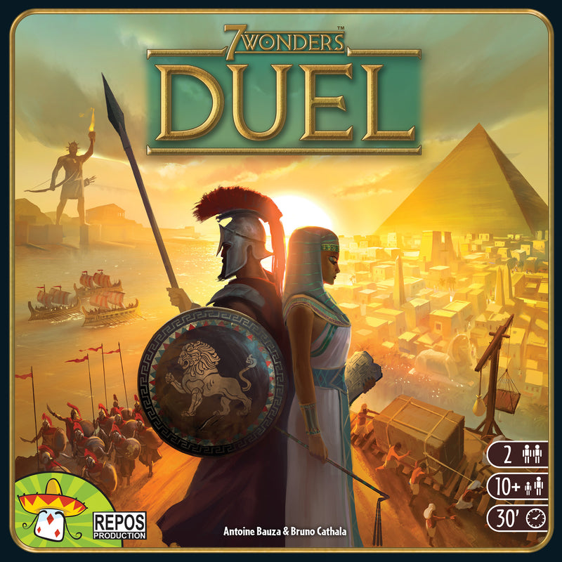 Load image into Gallery viewer, 7 Wonders Duel card game front of box with art of Egypt and Rome.