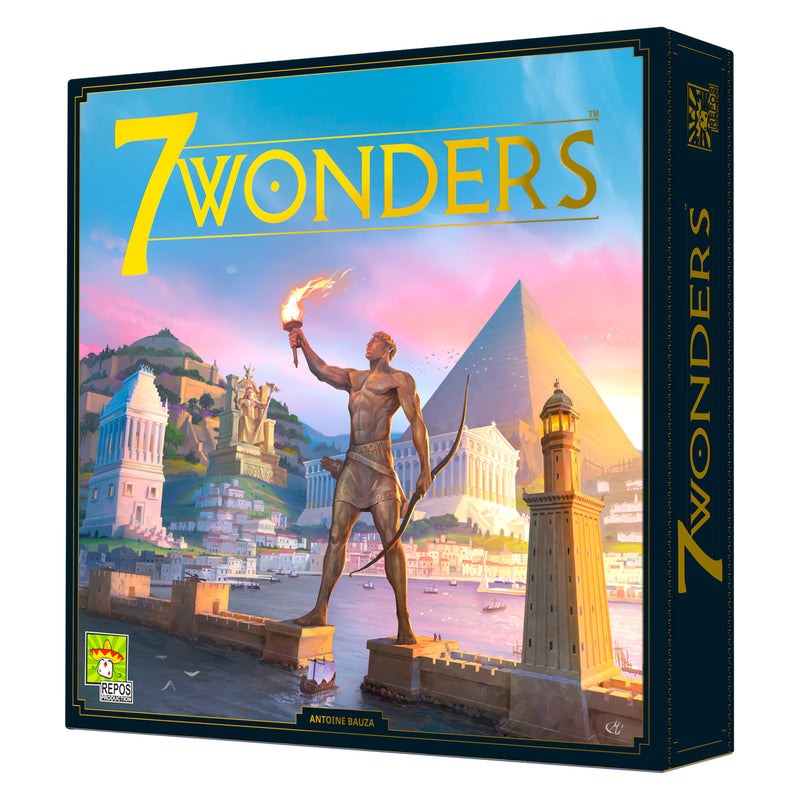Load image into Gallery viewer, 7 Wonders New Edition Board Game front of box with art of ancient wonders.