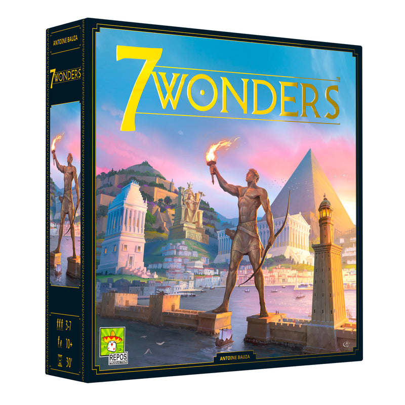 Load image into Gallery viewer, 7 Wonders New Edition Board Game front of box with art of ancient wonders.
