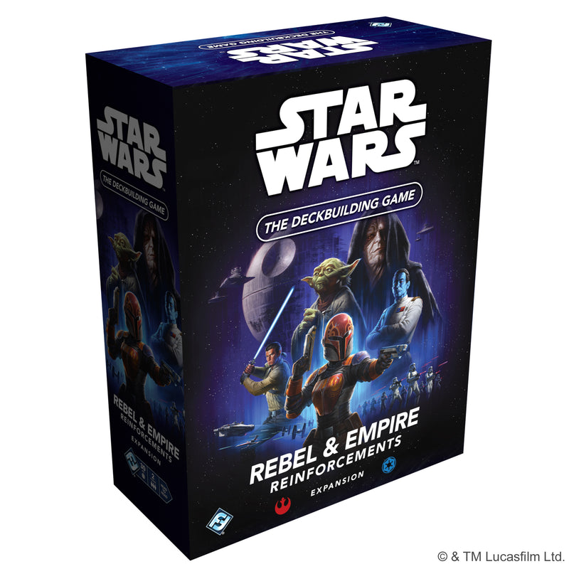 Load image into Gallery viewer, Star Wars: The Deckbuilding Game – Rebel & Empire Reinforcements Expansion - front of box with artwork of Star Wars characters.