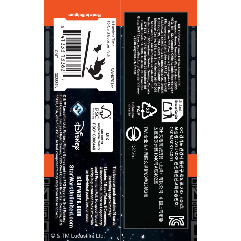 Load image into Gallery viewer, Star Wars: Unlimited - A Lawless Time: Booster Display back of box with barcode and company information.