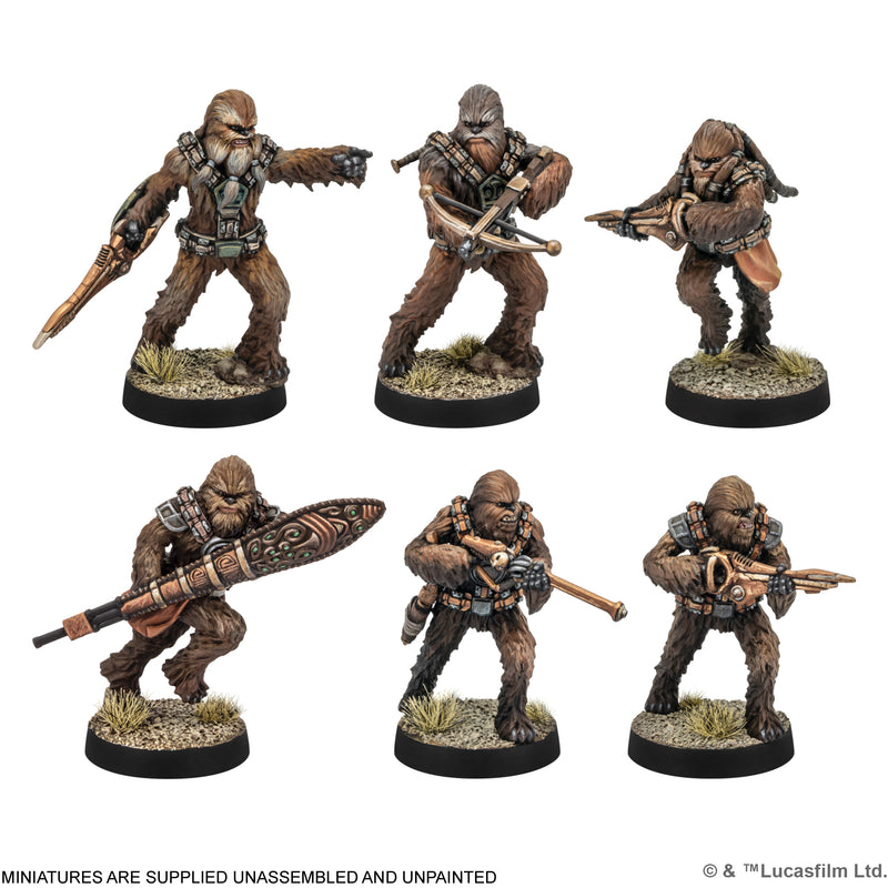 Load image into Gallery viewer, Star Wars: Legion – Rebel Alliance Starter Set - Wookie warriors miniatures. Note states miniatures are supplied unassembled and unpainted.
