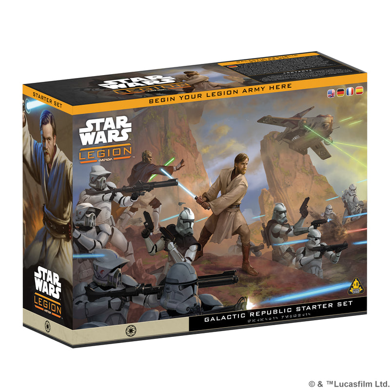 Load image into Gallery viewer, Star Wars: Legion - Galactic Republic Starter Set - front of box featuring art of Star Wars battle field.