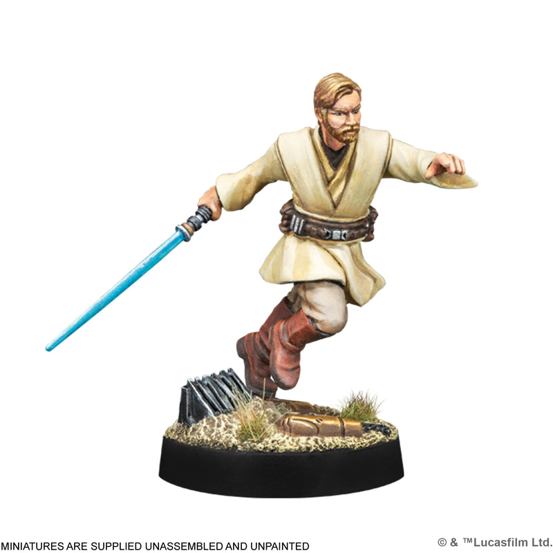 Load image into Gallery viewer, Star Wars: Legion - Galactic Republic Starter Set - Obi-Wan miniature with note that miniatures are supplied unassembled and unpainted.