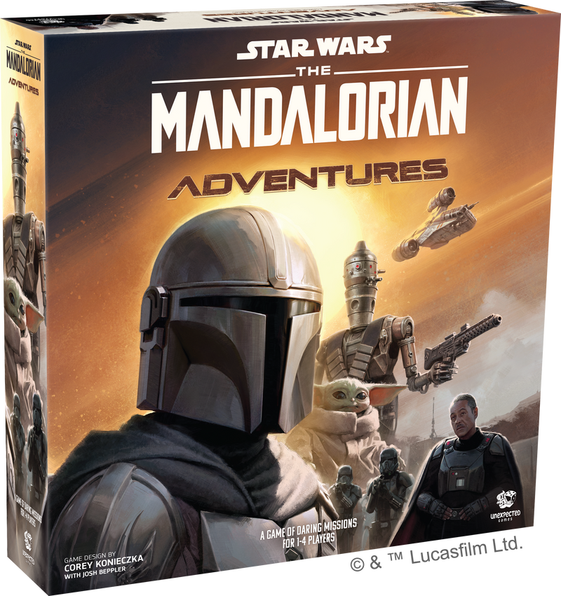 Load image into Gallery viewer, The Mandalorian: Adventures Board Game - front of box featuring art of The Mandalorian characters.