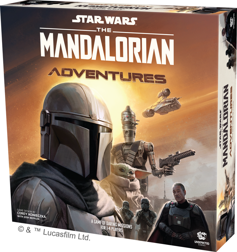 Load image into Gallery viewer, The Mandalorian: Adventures Board Game - front of box featuring art of The Mandalorian characters.