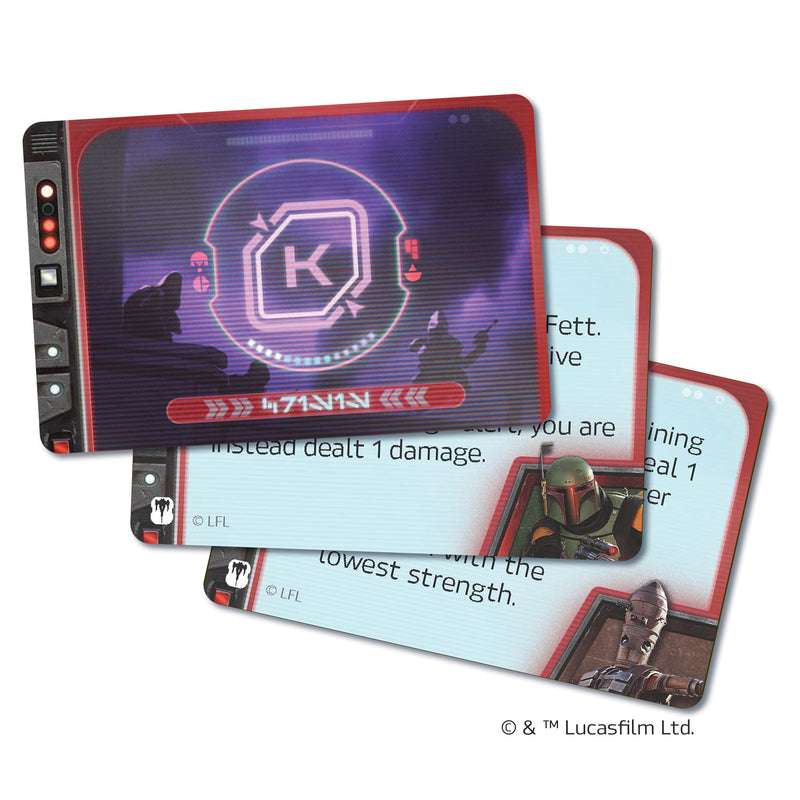 Load image into Gallery viewer, The Mandalorian: Adventures - Sworn to the Creed Expansion - fan of three game cards.