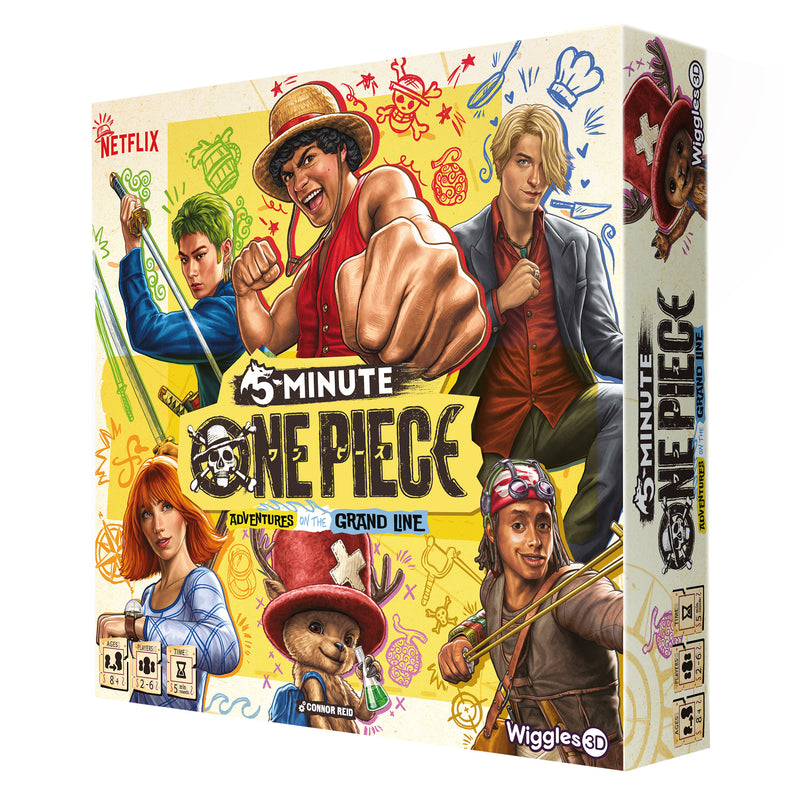 Load image into Gallery viewer, 5 Minute One Piece board game front of box with art of Netflix One Piece characters.