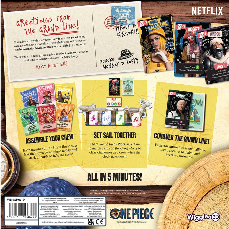 Load image into Gallery viewer, 5 Minute One Piece board game back of box with game overview and images of game components.