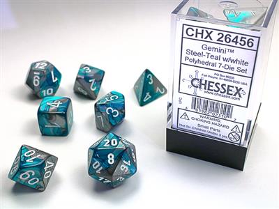 Gemini® Polyhedral Steel-Teal/white 7-Die Set – Asmodee USA