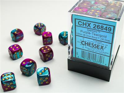 Gemini® 12mm d6 Purple-Teal/gold Dice Block™ (36 dice) – Asmodee