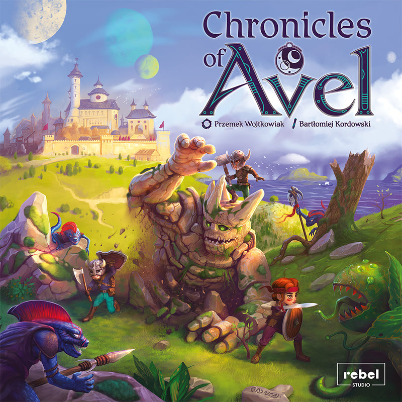 Load image into Gallery viewer, Chronicles of Avel Board Game - front of box featuring art of fantasy heroes fight monsters.