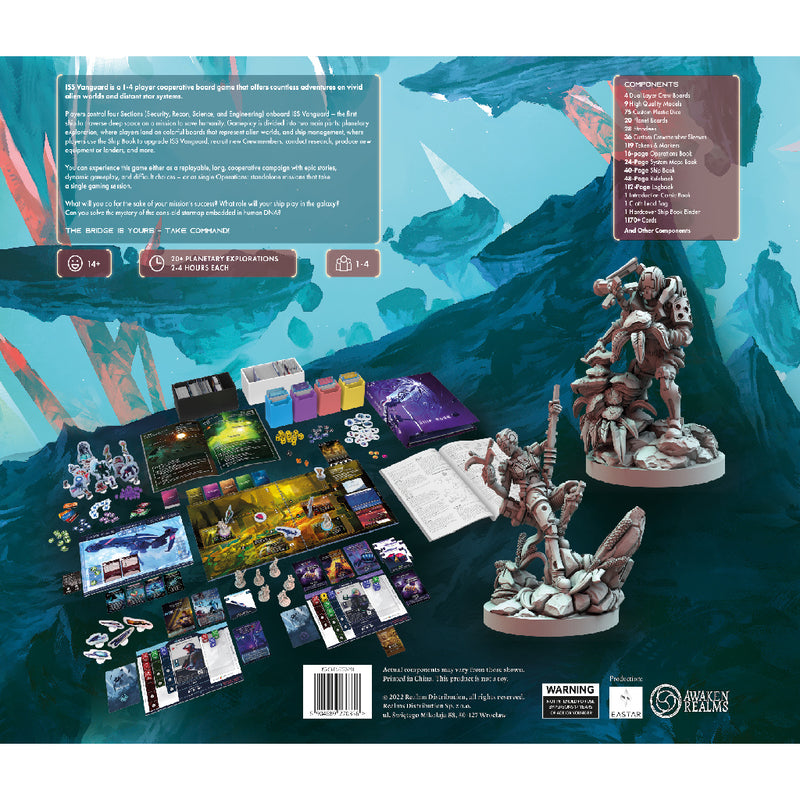 Load image into Gallery viewer, ISS Vanguard Board Game - back of box with game overview, contents list, and images of game components.