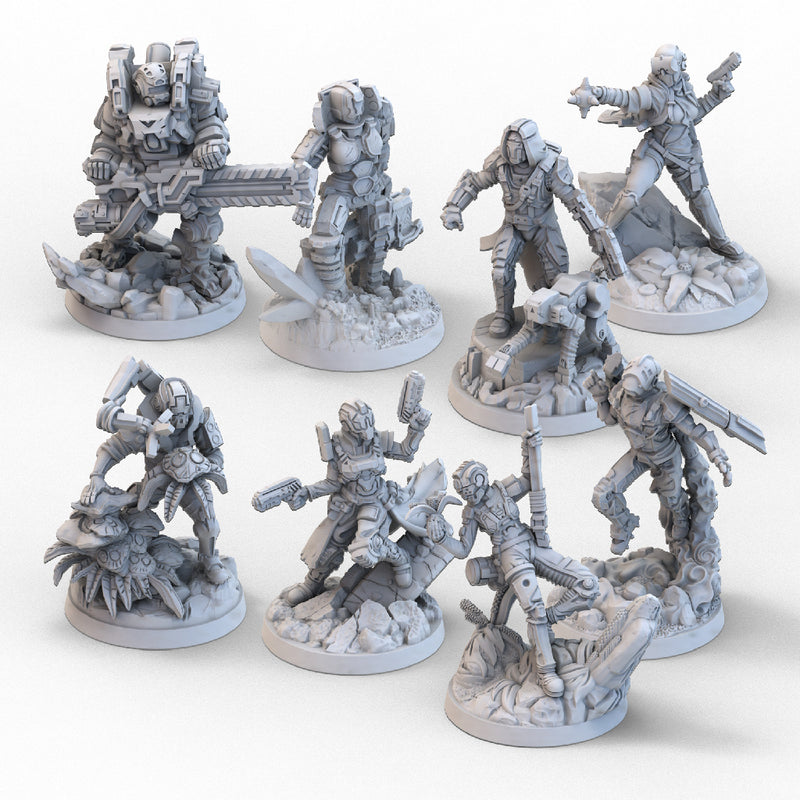 Load image into Gallery viewer, ISS Vanguard Board Game - sample character miniatures displayed.