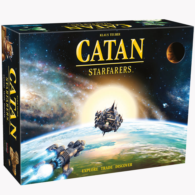 Load image into Gallery viewer, CATAN - Starfarers 2nd Edition Board Game front of box with space themed art.