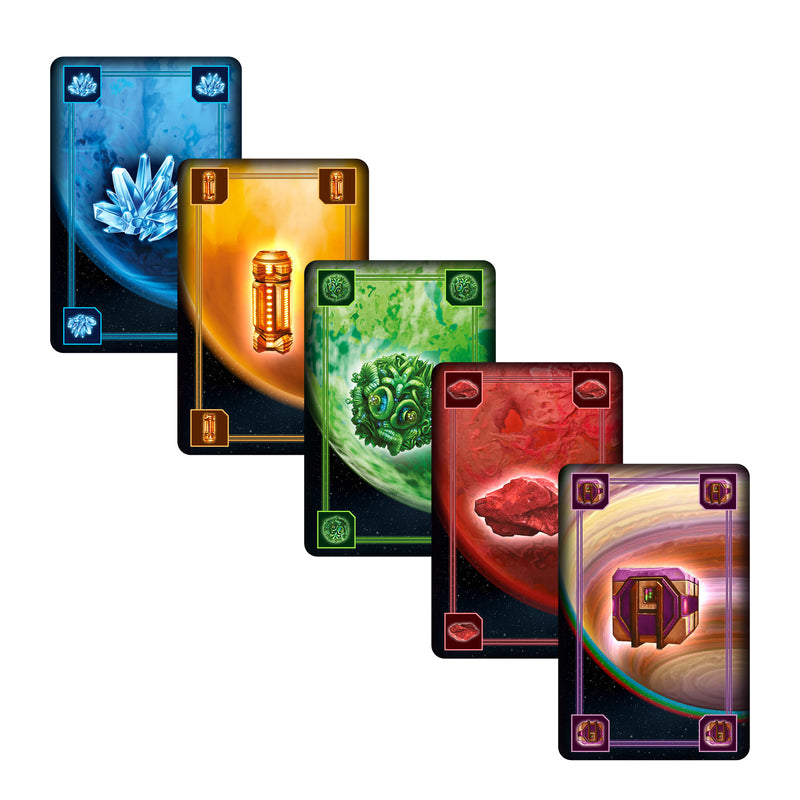 Load image into Gallery viewer, CATAN - Starfarers 2nd Edition Board Game array of five resource cards displayed.