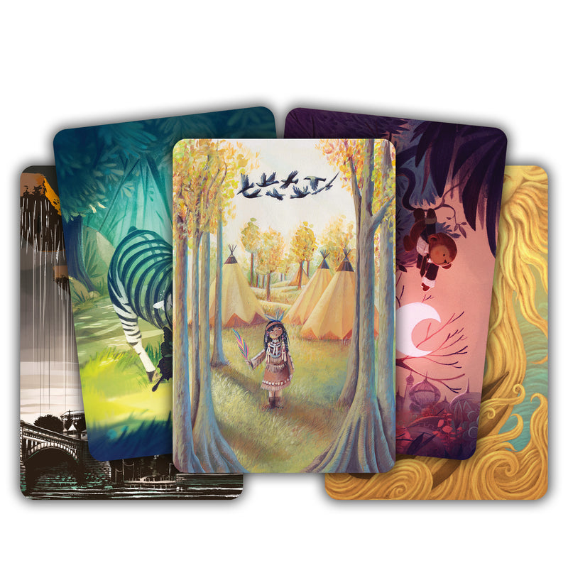 Load image into Gallery viewer, Dixit: Anniversary Board Game Expansion - sample image cards with variety of fantasy style art illustrations.