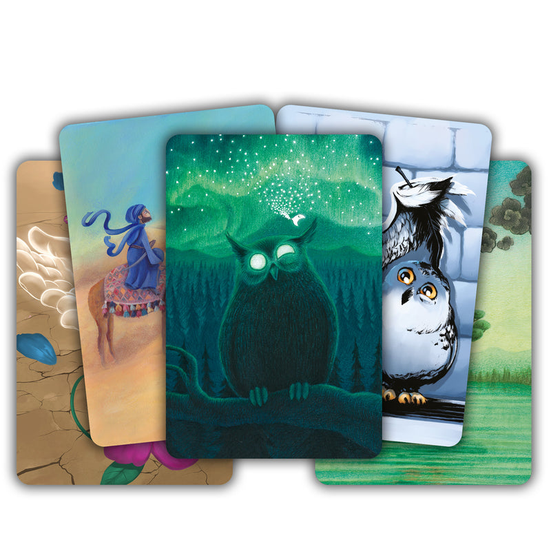 Load image into Gallery viewer, Dixit: Anniversary Board Game Expansion - sample image cards with variety of fantasy style art illustrations.