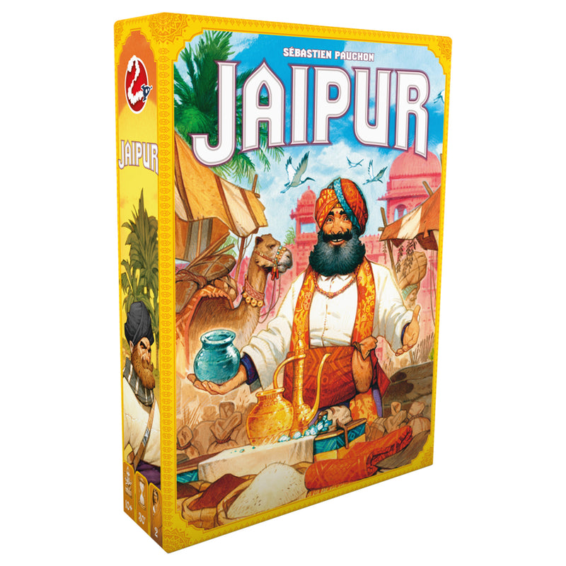 Load image into Gallery viewer, Jaipur Board Game - Front of box featuring artwork of an Indian market.