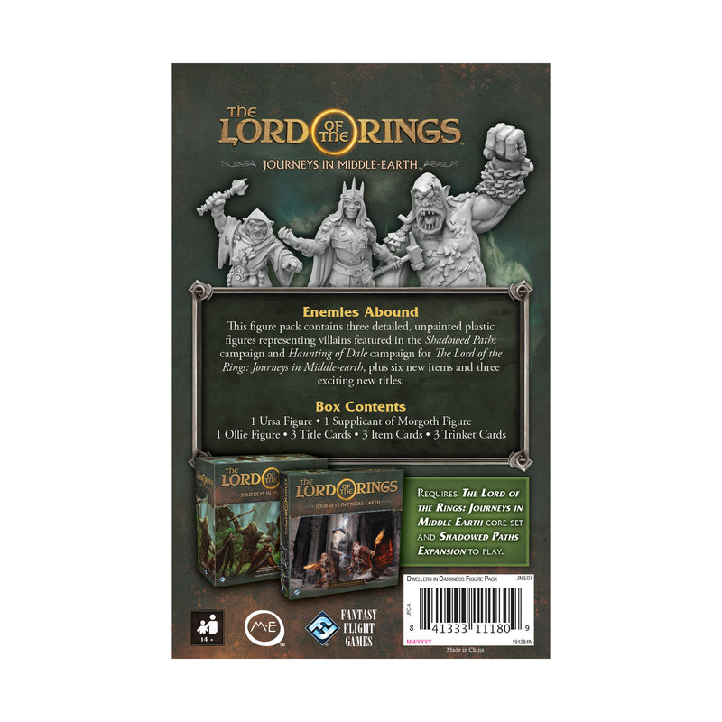 Load image into Gallery viewer, The Lord of the Ring - Journeys in Middle-Earth: Dwellers in Darkness Figure Pack - back of box with game overview and images game components.