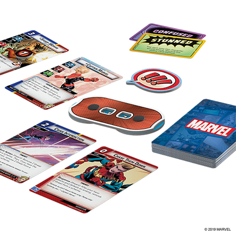 Load image into Gallery viewer, Marvel Champions: The Card Game - sample hero cards, condition cards, and health counter displayed.