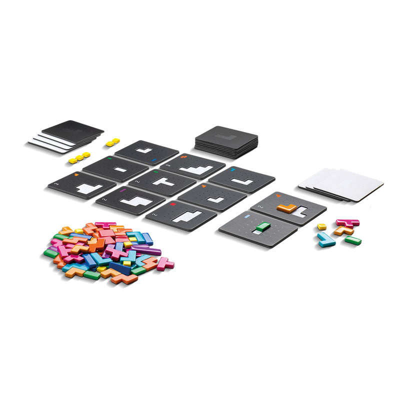 Load image into Gallery viewer, Project L board game components including geometric shape tiles, and cards.