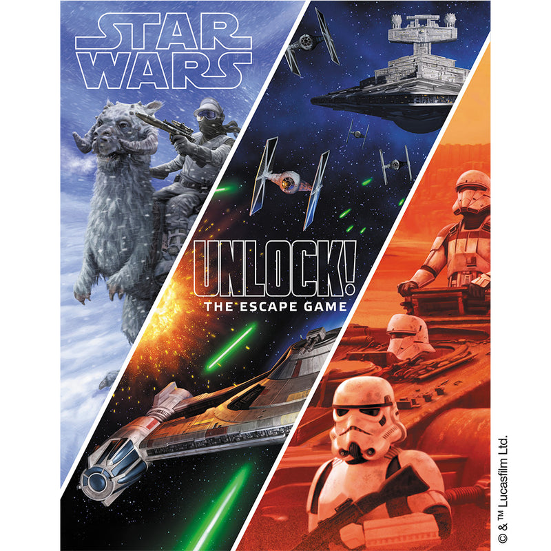 Load image into Gallery viewer, Star Wars UNLOCK! Card Game - front of box featuring three Star Wars illustrations.