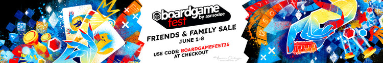 Boardgame Fest promotion banner - banner notes you can use code BOARDGAMEFEST26 at checkout for 20% off select items June 1st through 8th.