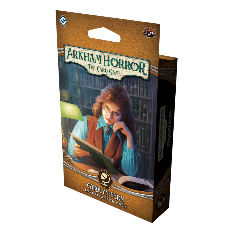 Load image into Gallery viewer, Arkham Horror card game packaging with a character reading a book in a library.
