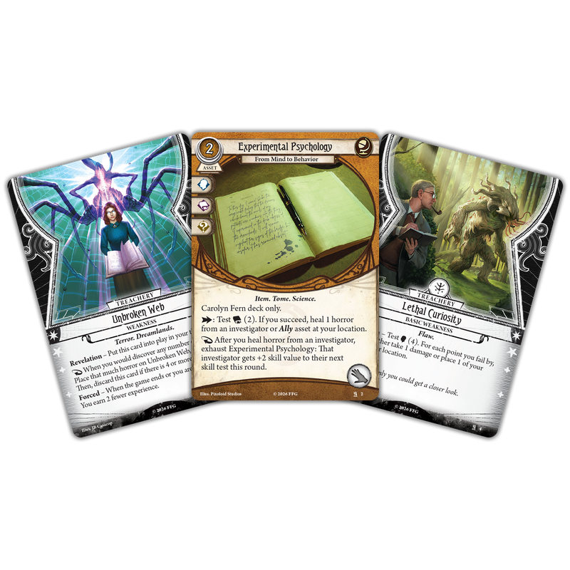 Load image into Gallery viewer, Three Arkham Horror cards on a white background
