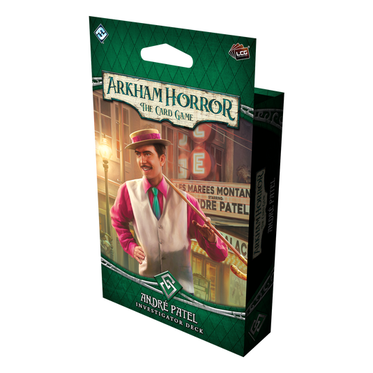 Arkham Horror The Card Game Andre Patel Investigator Deck packaging on a white background