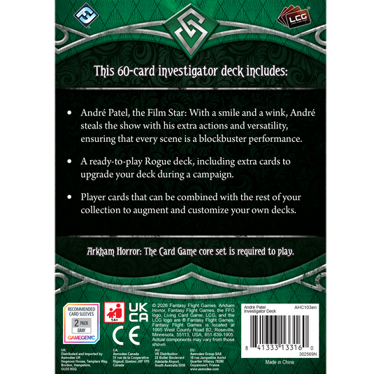 Back of a card game deck packaging with text and branding