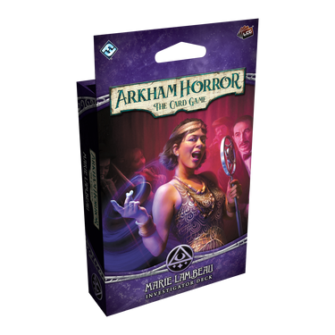 Arkham Horror: The Card Game - Marie Lambeau Investigator Deck front of packaging with illustration of Marie Lambeau.