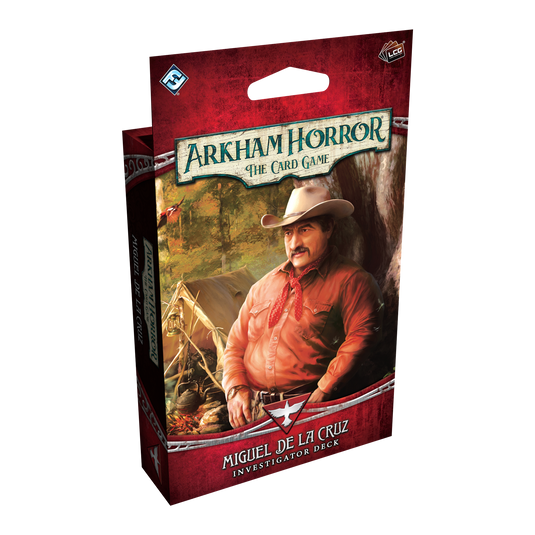 Arkham Horror The Card Game packaging with a cowboy character on a white background