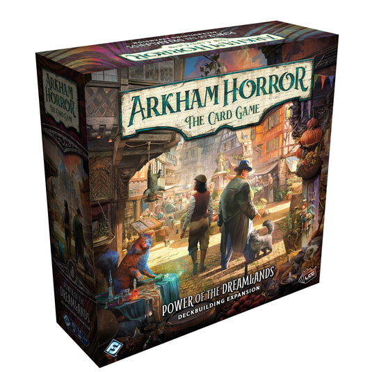 Arkham Horror: The Card Game – Power of the Dreamlands Deckbuilding Expansion - Front of box with art of investigators in the dreamlands.