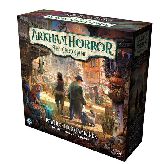 Arkham Horror: The Card Game – Power of the Dreamlands Deckbuilding Expansion - Front of box with art of investigators in the dreamlands.