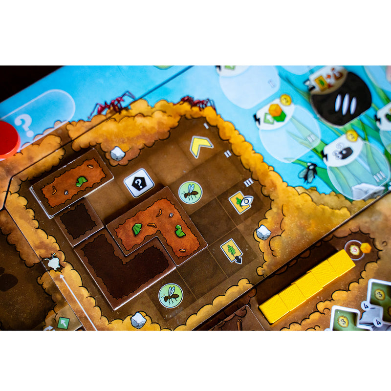 Load image into Gallery viewer, Ants Board Game - Game board with ant colony map and tiles shown. 
